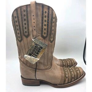 Women's Corral Vintage Boots C2991 Sz 12 Tan Studded Square Toe Western Cowboy